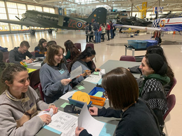 Students at the warplane museum